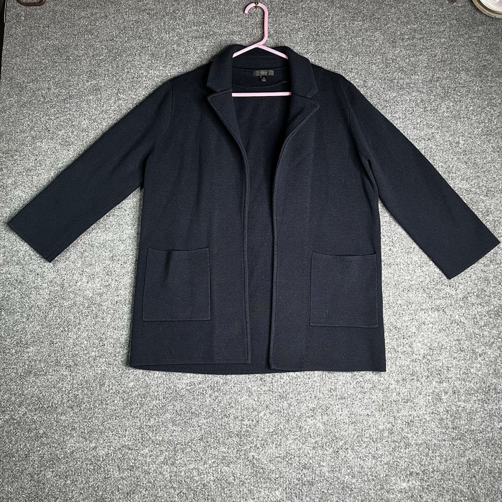 J Crew Navy‎ Open Front Cardigan Sweater Women M Merino Wool Blend